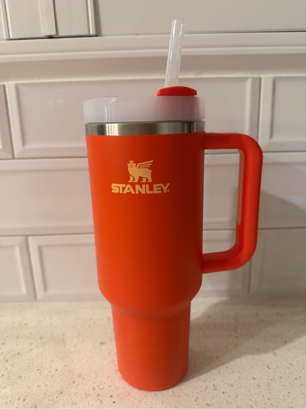 Stanley Orange Insulated Travel Mug with Straw and Handle 40 oz.